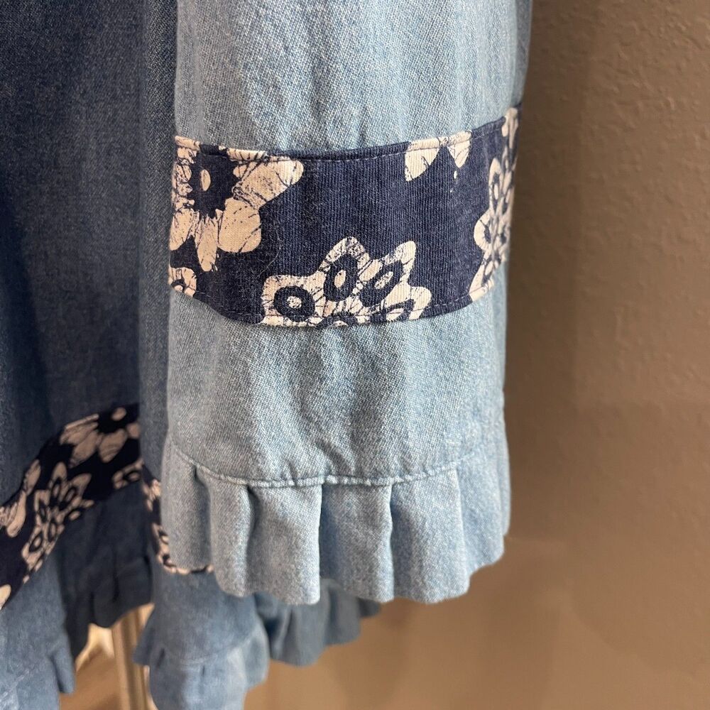 Handmade Hippy Boho Blue Denim & Jersey Tunic, all pre-loved fabrics, size L. - Picture 4 of 7